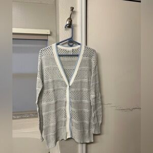 Like-New Design History Open-Knit Cardigan Sweater in Poolside Combo